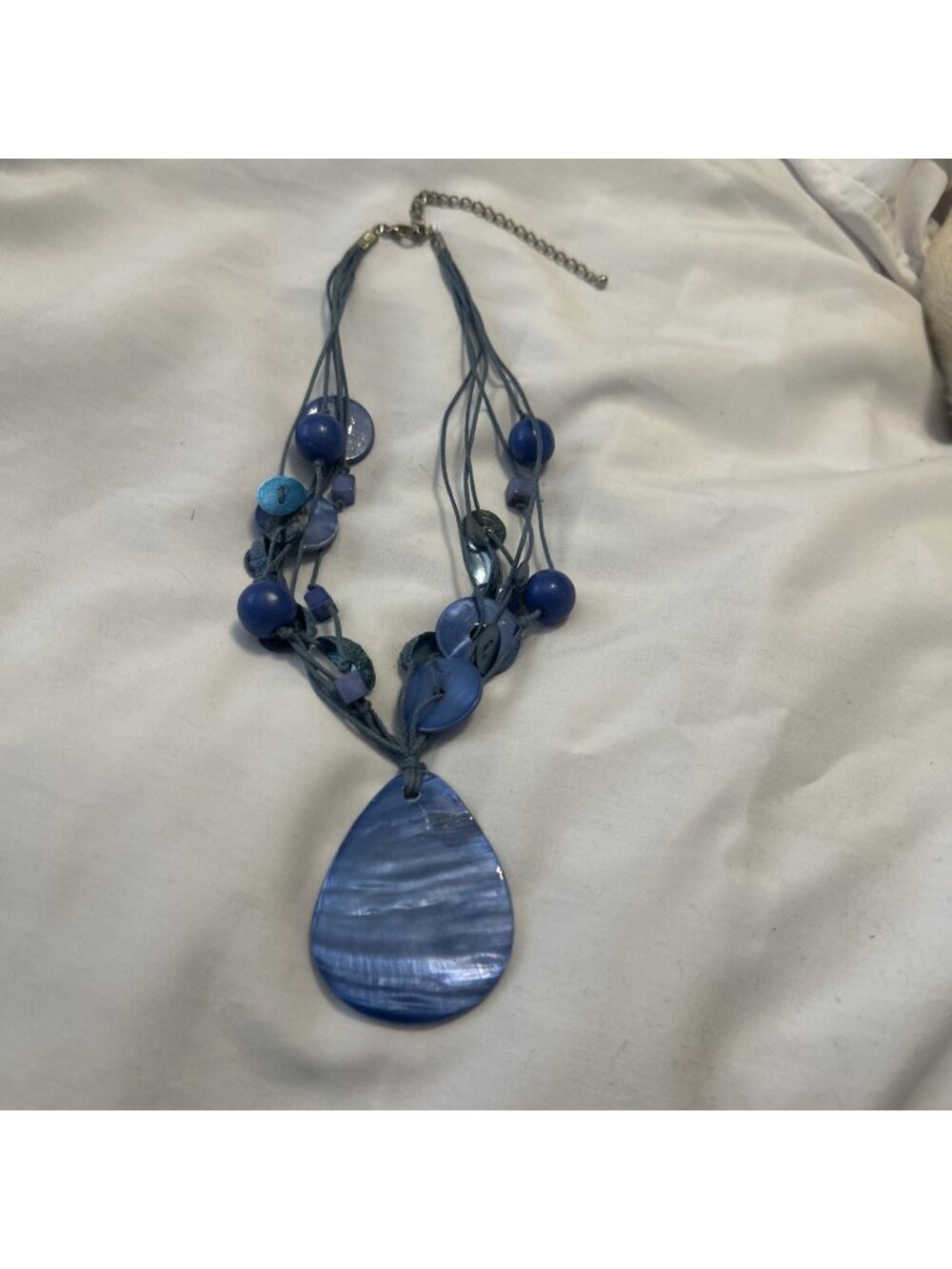 Blue Tiered Strand Beaded Blue Teardrop Layer Adjustable Chain 18” W/ Extender